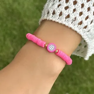 Avocado Fruit Polymer Clay Bracelet, Handmade 3D Green Beaded Wristband 18cm, Cute Kawaii Ins Style Jewelry for Women Girls