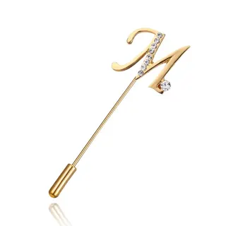 Letter M Rhinestone Brooch Pin, Gold Plated Alloy Fashion Lapel Pin for Blazer Coat Shirt, Elegant French Vintage Jewelry Gift for Women