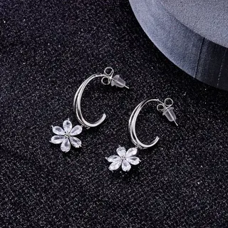 French Vintage Daisy Flower Earrings, Gold-Plated Brass with Marquise Zircon, Sweet Elegant Dangle Earrings for Women, Bridesmaid Wedding Jewelry