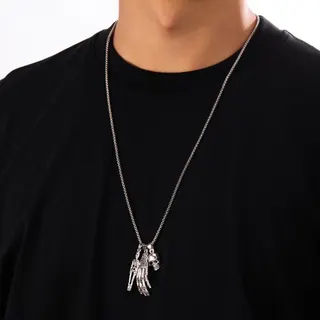 Halloween Skeleton Hand Necklace, Gothic Dark Bone Hand Pendant, Alloy Silver Plated Punk Cosplay Chain 70cm/27.55inch