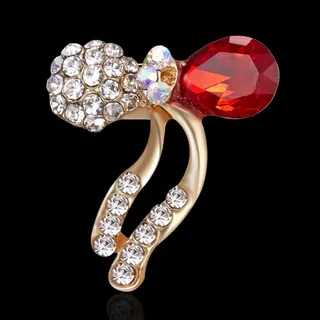 Luxury Red Crystal Butterfly Brooch, Gold Plated Alloy Rhinestone Lapel Pin, French Vintage Fashion Badge for Women, 2x1.7cm