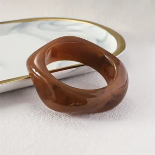 Geometric Translucent Resin Bangle - Pale Yellow Marbled Swirl Wide Cuff Bracelet, Lightweight Artistic Statement Jewelry, Approx 6.2cm