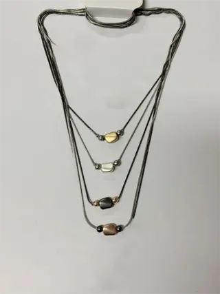Multi-Layer Baroque Pearl Necklace Women, 4-Strand Alloy Pendant Chain, Gunmetal PVD Plated Tarnish-Free, French Vintage Minimalist Collarbone Necklace