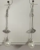 Elegant Pearl Drop Earrings - Long Dangle Earline with Rhinestone Diamond Accent, Alloy Silver Plated, French Vintage Style for Women
