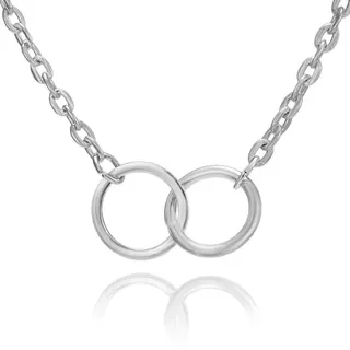 Karma Interlocking Double Circle Necklace for Women, Silver Plated Alloy Minimalist Geometric Pendant with Meaning Card, 48+5cm Adjustable Chain, Spiritual Gift Jewelry