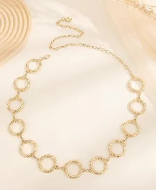 White Gold Alloy Waist Chain for Women - Hollow Ring Link Belt Chain, Vintage Geometric Body Jewelry for Party & Outfit Styling