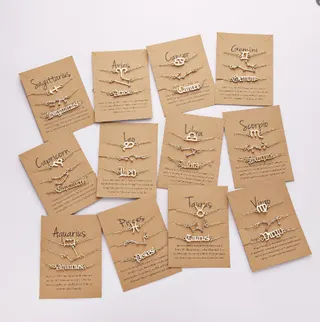 Zodiac Constellation Bracelet Set 3-Piece, Alloy 18K Gold Plated, Adjustable 16+5cm, Star Sign Symbol & Letter Chain, Gift for Women