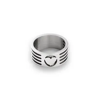 Stainless Steel Heart Cutout Ring Women Silver Wide Band Mirror Polished Hypoallergenic Stackable Ring 1.8cm