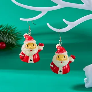 Christmas Santa Claus Earrings, 3D Resin Cartoon Dangle Earrings for Women, Cute Holiday Party Jewelry Gift, Alloy Hook, Red & White, Pair