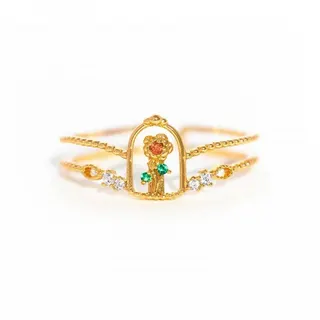Vintage Tea Party Candle & Teapot Zircon Open Ring, 18K Gold Plated Copper Adjustable Finger Ring with Colorful Cubic Zirconia, Stackable Fashion Jewelry for Women