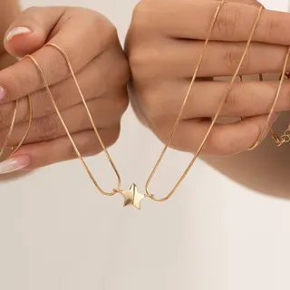 18K Gold Plated Snake Chain Star Magnetic Couple Necklace Set, Copper Base Fine Chain Cross Pendant, 45cm+7cm Adjustable, Gold