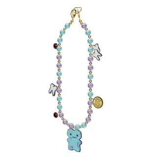 Cute Tooth Beaded Phone Chain Keychain, Blue Macaron Alloy Enamel Cartoon Bear Charm, Kawaii Girl Phone Strap Bag Accessory