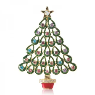 Christmas Tree Brooch with Star Top, Alloy Enamel & Multi-Color Rhinestone, Festive Holiday Lapel Pin Gift for Women, 4x6.1cm