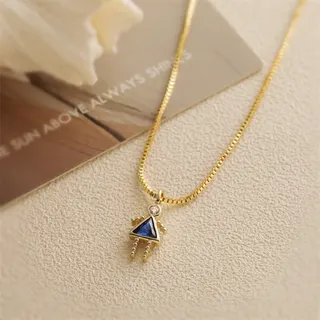 December Birthstone Necklace for Women Cute Cartoon Girl Mini Pendant Blue Topaz Inlay 18K Gold Plated Copper Box Chain 40+5cm Birthday Gift