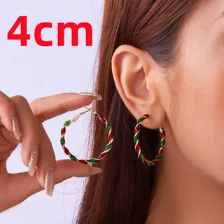 Christmas Colorful Spiral Geometric Hoop Earrings, 18K Gold Plated Alloy with Red Green Enamel Twist Design, 3.5cm Lightweight Circle Earrings for Women, Holiday Gift Pair
