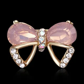 Pink Rhinestone Bow Brooch - Light Luxury AB Crystal Butterfly Knot Pin, Rose Gold Alloy Micro-Set Blazer Lapel Accessory for Women, 1.5x2cm