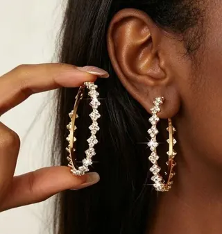 5cm Gold Hoop Earrings with Rhinestone Crystal, Large Round Sparkly Hoop Earrings for Women, Luxury Party Jewelry (Pair)