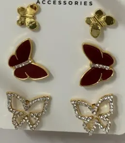 Vintage Butterfly Earrings, 18K Gold Plated Alloy, Rhinestone Inlaid, Wine Red Enamel Wings, Elegant Fashion Jewelry for Women
