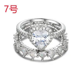 White Gold Heart Shape Zircon Ring, Copper Base Double Band Micro-Paved Cubic Zirconia, Couple Ring Set Size 8, Romantic Engagement Anniversary Gift