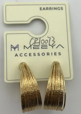 Gold Alloy Earrings - Vintage Geometric Crescent Hoops with Ribbed Texture, Face-Slimming Lightweight Ear Jewelry for Women