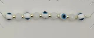 Bohemian Evil Eye Bead Bracelet - White Blue Gold Glass Beads with Elastic Cord, Lucky Protection Charm, Minimalist Stackable Women's Jewelry
