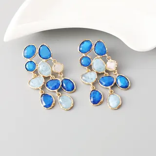Luxury Blue Dangle Earrings 18K Gold Plated Alloy Gradient Blue Zircon Irregular Drop Earrings for Women