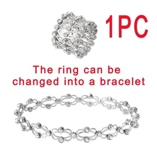 Gold Red Rhinestone Expandable Ring to Bracelet 2-in-1 Adjustable Stretchy Jewelry, 18K Gold Plated Copper with Micro-set Rhinestones, Openwork Elegant Gift for Women