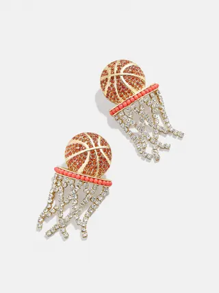 Basketball Charm Pendant with Crystal Tassel Net, Alloy Rhinestone Sporty Luxury Jewelry, Orange Gold Beaded Basketball Accessory