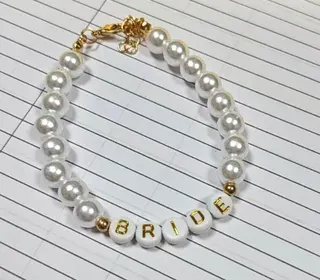Bride Pearl Bracelet with BRIDE Letter Beads, Gold-Plated 18K Adjustable 18+5cm, Wedding Bridesmaid Jewelry Gift