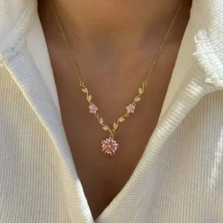 French Vintage Floral Bracelet, 18K Gold Plated Copper with Pink Cubic Zirconia Vine Flower, Delicate Adjustable Women's Jewelry Gift