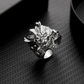 Vintage Dragon Head Ring, Adjustable Open Band, Alloy 3D Sculpted Punk Gothic Statement Jewelry for Men and Women