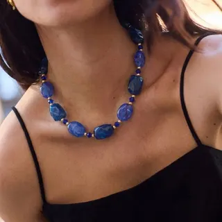 Irregular Blue Acrylic Beaded Necklace for Women Daily Fashion Jewelry