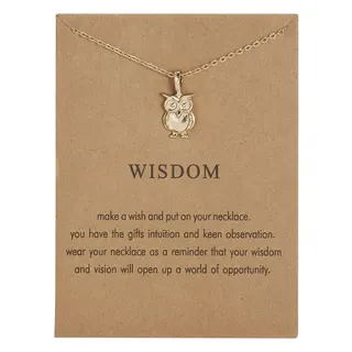 Wisdom Owl Necklace for Women, 18K Gold Plated Alloy Pendant Chain, Adjustable 44+5cm Clavicle Chain with Gift Card, Minimalist Lucky Charm Jewelry
