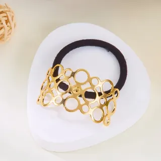 Gold Hollow Circle Hair Tie - 18K Gold Plated Alloy Geometric Hair Scrunchie, Lightweight Elastic Ponytail Holder, French Vintage Hair Accessory for Women