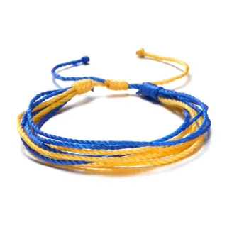 Handwoven Blue Yellow Bracelet | Adjustable Drawstring Wristband 16-24cm | Multi-Strand Braided Cord | Friendship & Memorial Gift