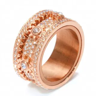Gear Rotating Rhinestone Ring Wide Band Mechanical Punk Style Alloy Micro-Paved Zirconia Spinning Openwork Statement Ring for Women Size 6
