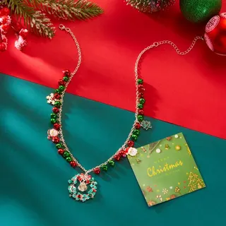 Christmas Necklace Women - Gold Alloy & Crystal Multi-Charm Snowman Tree Candy Cane Sweater Chain, 40+5cm Adjustable, Holiday Party Gift Jewelry