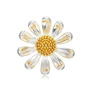 Vintage Daisy Brooch for Women - Enamel Sunflower Plant Pin, Transparent Gold-Flake Petals with Silver Alloy Base, 2.3cm Fashion Accessory for Blazer Cardigan Hat