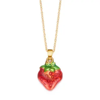 Christmas Strawberry Pendant Necklace for Women, Stainless Steel 18K Gold Plated Colorful Enamel Dainty Chain, 45+5cm Adjustable, Cute Holiday Gift Jewelry