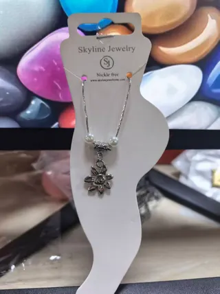 Shell Pearl Flower Pendant Anklet Necklace, 18K Plated Alloy, Nickel Free, 21cm, Vintage Boho Beach Jewelry for Women