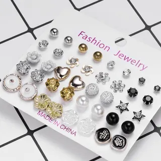 20 Pairs Rhinestone Pearl Stud Earrings Set, Alloy Micro-Pavé Zircon & Round Pearl, 5-10mm Multi-Size Card Pack, Elegant Versatile Fashion Jewelry