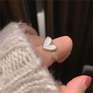Heart Shell Ring Adjustable Open Ring for Women 18K Gold Plated Alloy Fashion Jewelry Stackable Zirconia Ring