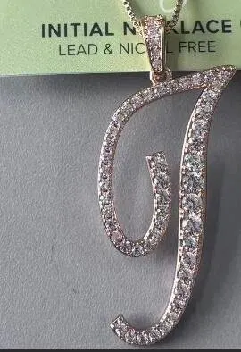 Personalized Initial Letter J Necklace, Rhinestone Paved Pendant, Copper Base Vacuum Plated, Lead & Nickel Free, Hypoallergenic, Gift for Her