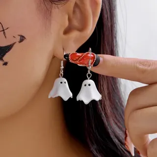 Halloween Ghost Necklace - White Cute 3D Ghost Pendant Chain, Alloy Hypoallergenic Clavicle Necklace, 40+5cm Adjustable, Funny Party Costume Jewelry for Women