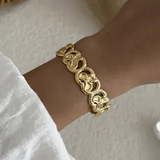 Stainless Steel Butterfly Knot Bracelet, 18K Gold Plated Open Cuff Bangle, Hollow Lace-Up Design, Hypoallergenic Tarnish-Free, French Vintage Jewelry for Women, 6.0cm