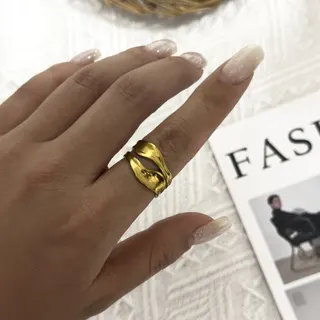 Stainless Steel Vintage Rectangular Open Ring, Gold 18K Plated, Fashion Statement Finger Ring for Women, Hypoallergenic Tarnish-Free Jewelry