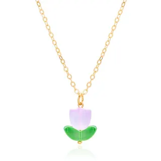 Tulip Flower Necklace for Women, Purple Resin Pendant with 18K Gold Plated Alloy Chain, Adjustable 46+5cm Clavicle Chain, Sweet Elegant Gift for Her