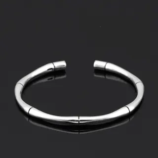 Bamboo Joint Open Cuff Bracelet, Adjustable Silver Alloy Bangle, Mirror Polished Minimalist Retro Wristband for Women Men