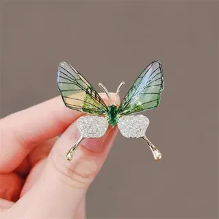 Butterfly Brooch for Women, Iridescent Resin & Rhinestone Insect Pin, Anti-Slip Lapel Brooch for Blazer Dress, Purple 3.5x3.7cm