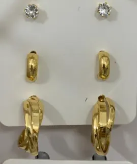 Luxury French Vintage Alloy Earrings Set 18K Gold Plated Hoop & Twist Hoop Earrings with Zircon Studs 3-Pair Combo Hypoallergenic